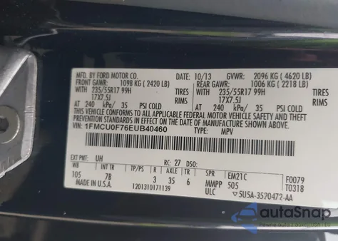 2014 Ford Escape S from USA, damaged, VIN 1FMCU0F76EUB40460